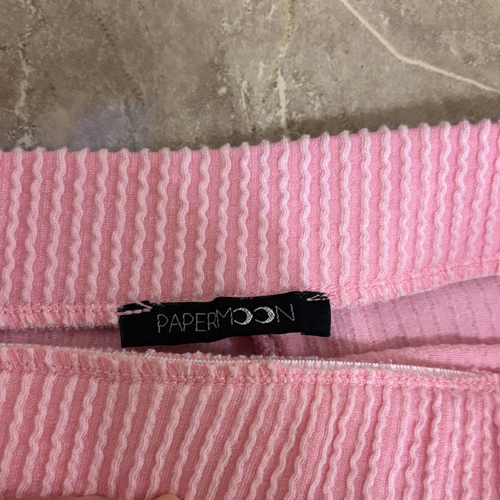 Papermoon Candy Pink Ribbed Flare Pants - Picture 2 of 4